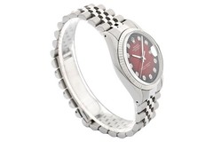 Rolex Mens Datejust 18K White Gold Steel Red Vignette Diamond Dial Watch
