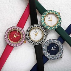 Women’s Burgi BUR240 Swarovski Crystal Diamond Marker Satin Leather Strap Watch