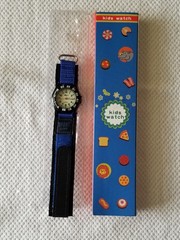 NWT My’s Boy’s Analog Watch Rotating Bezel Blue Canvas Band 6″-7″ Running