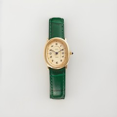 PASCAL Oval Bubble Diamond 24mm Women’s Watch Gold-Tone/Beige Dial/Green Strap