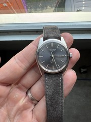 Longines Admiral HF Gray Sunburst Dial Steel Case Gray Leather Strap Watch