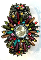 SHIHAO Flower Burst Rhinestone Bedazzled Women’s Wrist Watch Clasp Needs Battery
