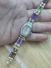 Vtg Main Line Time Sterling Silver 925 Multi Color Jade Bracelet Watch 7.5″ LTO