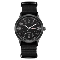 Durable Field Watch Easy Read Dial 24H Display Nylon Strap Quartz Movement