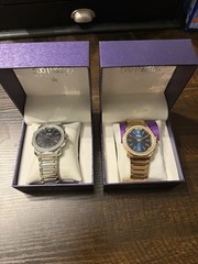 Bob Mackie Boutique Set of 2 Quartz Analog Gem-Set Watches Black/Blue w/Box