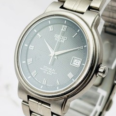 SEIKO Solar Date Titanium Black Dial 5K22 0A20 Men’s Quartz Watch Silver