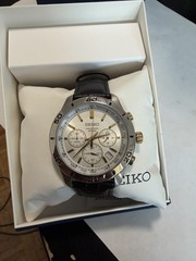 Seiko SSB051P1 Silver Tone Silver Chronograph Dial Mens Classic Sport Watch