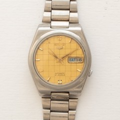 Vintage Seiko 5 Automatic 7019-8180 Yellow Honeycomb Dial Stainless Steel Watch