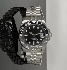Custom 40mm GMT Style Diver “Bruce Wayne” Black Grey Mod Watch NH34 Automatic
