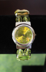 Jewel Quartz Japan Movement Ladies Watch Lime Green Glass Stretch Band