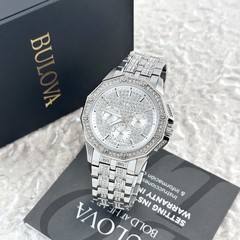 Bulova Octava Silver Pave Crystal Men’s Quartz Chronograph Watch 96C134