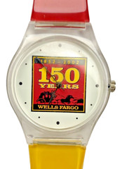 Europa 29mm watch Wells Fargo Red Yellow Plastic white Bezel New -Battery -works