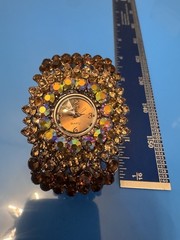 Women’s Quartz Dress Watch Brown Rhinestone Bangle Analog Arabic 12-Hour Dial