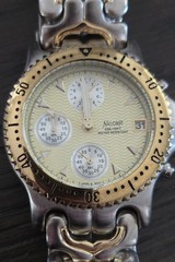 Nicolet Men’s Chronograph Two Tone Quartz Watch NC1043 Gold Dial New Battery