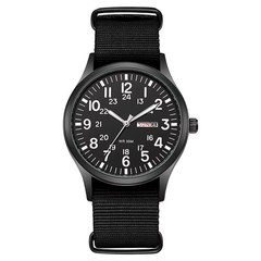 Durable Field Watch Easy Read Dial 24H Display Nylon Strap Quartz Movement