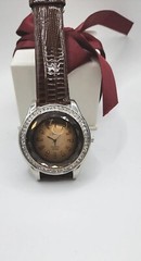 GENOA Gator Texture Cubic Zirconia CZ Halo Watch Genuine Leather Strap