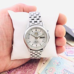 Orient 3 Stars Vintage Watch Automatic 21J Grey Dial Day Date Japan Service
