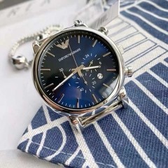 Emporio Armani Men’s Blue Dial Quartz 42mm Silver Mesh Bracelet 50m Date