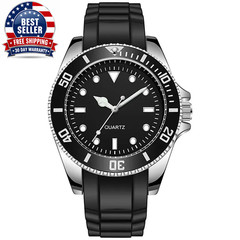 40Mm Quartz Analog Watch with Quartz Movement No Logo Rotating Bezel Rubber Stra