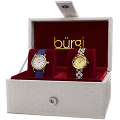Women’s Burgi BUR133YG Gold-tone Quartz Swarovski Crystal Leather Watch Set