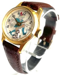 Peter Pan Vintage Manual Wind Gold-Tone Leather Strap Watch Swiss Made Rare