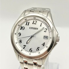 Working Condition CITIZEN Radio Solar H110 White Dial Metal Band Men’s Wristwatc