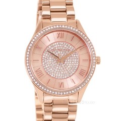 Michael Kors Lauryn Womens Glitz Watch, Pave Crystals Dial, Rose Gold Steel Band