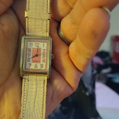 GUESS Women’s Rectangle Quartz Watch Pink Dial Silver Case White Leather Strap