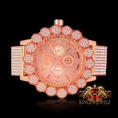 Rose Gold Tone Finish Custom Flower Bezel Band Watch Real Diamond Dial Khronos