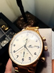 Adee Kaye Men’s Chronograph Watch White Dial W/ Blue Numerals/Hands + Date