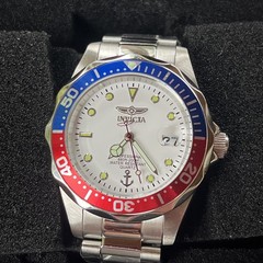 Invicta Diver White Dial Men’s Watch Red Blue Bezel Stainless Steel Band 47668