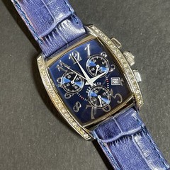 BERENGER Womens Rhinestone Fashion Watch w/ DAKOTA Cobalt Blue Croc Leather Band