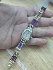 Vtg Main Line Time Sterling Silver 925 Multi Color Jade Bracelet Watch 7.5″ LTO