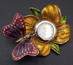 Vintage Elgin Enameled Butterfly Flower Watch Paper Weight Japanese Movement