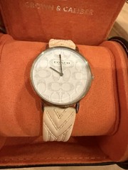 Coach Perry White Logo Case Chevron Silicone Strap Watch Women’s (needs battery)