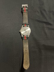 Gucci 126.2 Swiss Made Quartz 50m Black Dial Green Red Stripe Leather Strap