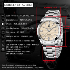 BENYAR 40MM Automatic Mechanical Watch 316L Steel Waterproof Calendar