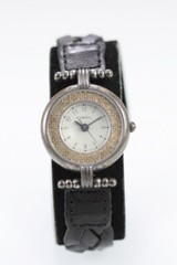 Fossil Women Watch Retro Stainless Silver Leather Black 30m Gray Beige Quartz