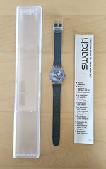 SWATCH WATCH LK106 BLUE BAY LADIES SWATCH ORIGINAL 1987 RARE W/ Case & Manual