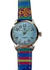 Pastorelli Women’s 9″ Silvertone Watch Striped Multicolor Band New Battery