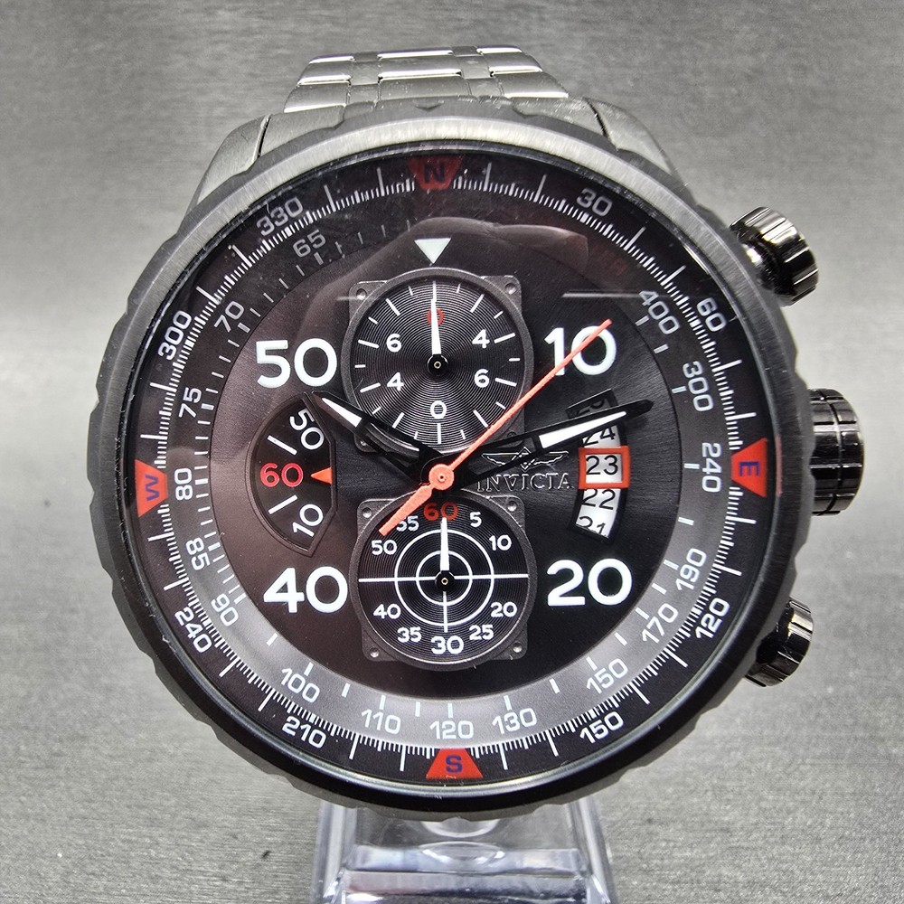 Invicta Aviator Chronograph Watch Men 49mm Black Dial Steel Date 17204 New Batt