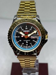 Automatic Seiko Refurbished Black Dial Day/ Date Men’s Wrist Watch Gold Plated