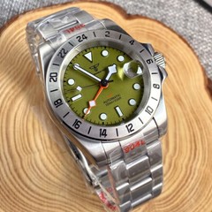 39mm Tandorio Green Dial Snowflake Hand Japan NH34A GMT Automatic Mens Watch