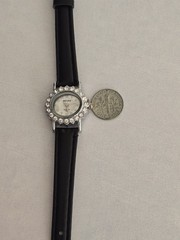 Meigie Watch Gem Encrusted Bezel Black White & Red Interchangeable Bands Working