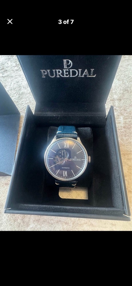 Puredial Automatic Wristwatch Blue Leather Strap Blue Dial Silver Case w/ Box