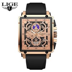 LIGE Men Watch Rectangle Sport Quartz Luminous Date Waterproof Males Wristwatch