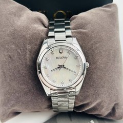 Bulova Surveyor 96P228 Women Mother of Pearl Dial Silver Strap Quartz Watch 31mm