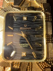 Bulova Diamond Quartz Men’s VTG Watch 9063-5020 Black Dial Needs Battery