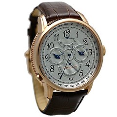 Millage Retrograde Dual Time Auto RG Sil Dial & BR Genuine Coroco Calf Leather