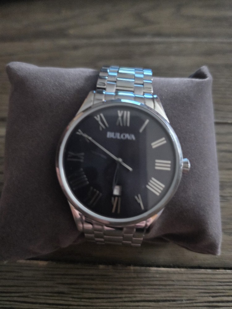 Bulova Classic Collection Mens Gunmetal Grey Dial Steel Quartz Watch 40mm-96B261